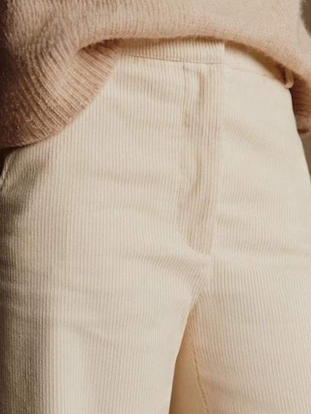 Sezane Matheo High-Waist wide leg ecru Cream Corduroy velvet pants trousers